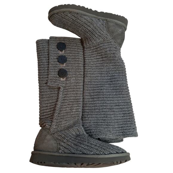 UGG Australia Boots Cardy Classic Knit Tall Gray Cozy Sweater Sz 7 Boho Peasant - Picture 4 of 9